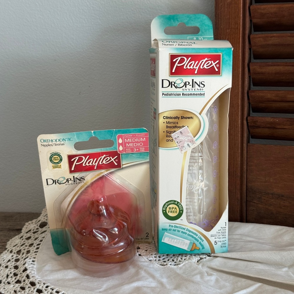 Playtex Drop-Ins System 8-10oz Nurser Bottle Dragonfly & 2pk Medium Flow Nipples